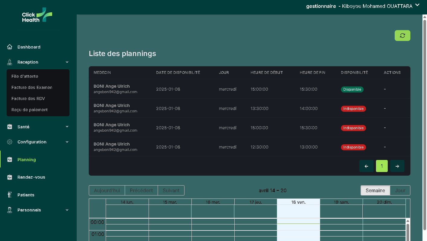 Planning des médecins