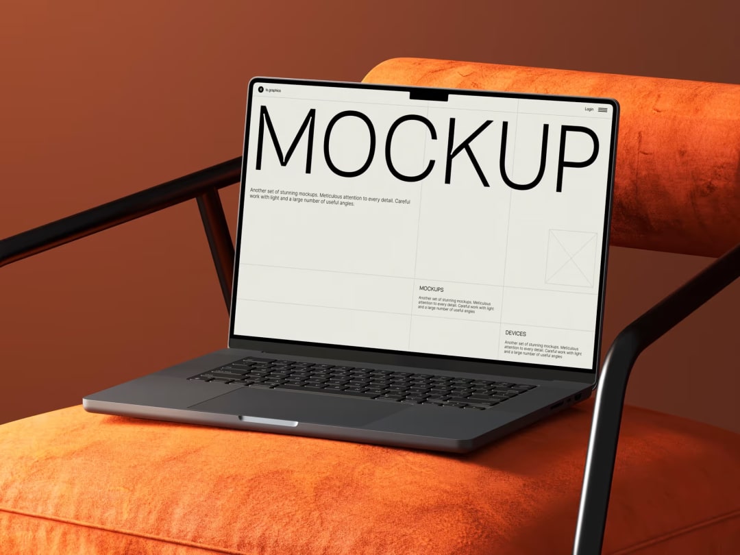 MacBook Mockup on Luxe Velvet Chair