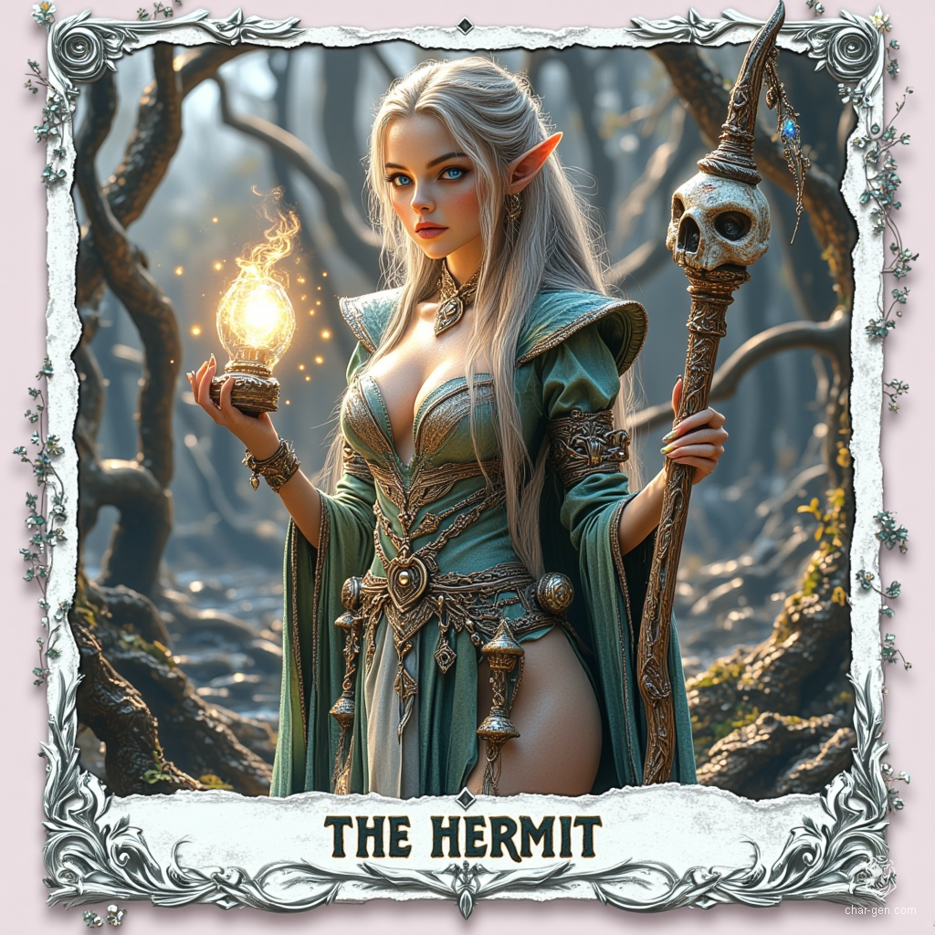 Silaqui Liandon, a 345-year-old Wood Elf Druid, blends magic and nature. With captivating sapphire eyes and intricate leather armor, she wields a shortbow and commands animal companions. Haunted yet wise, she seeks redemption from a past filled with guilt, guided by arcane sigils and rituals.