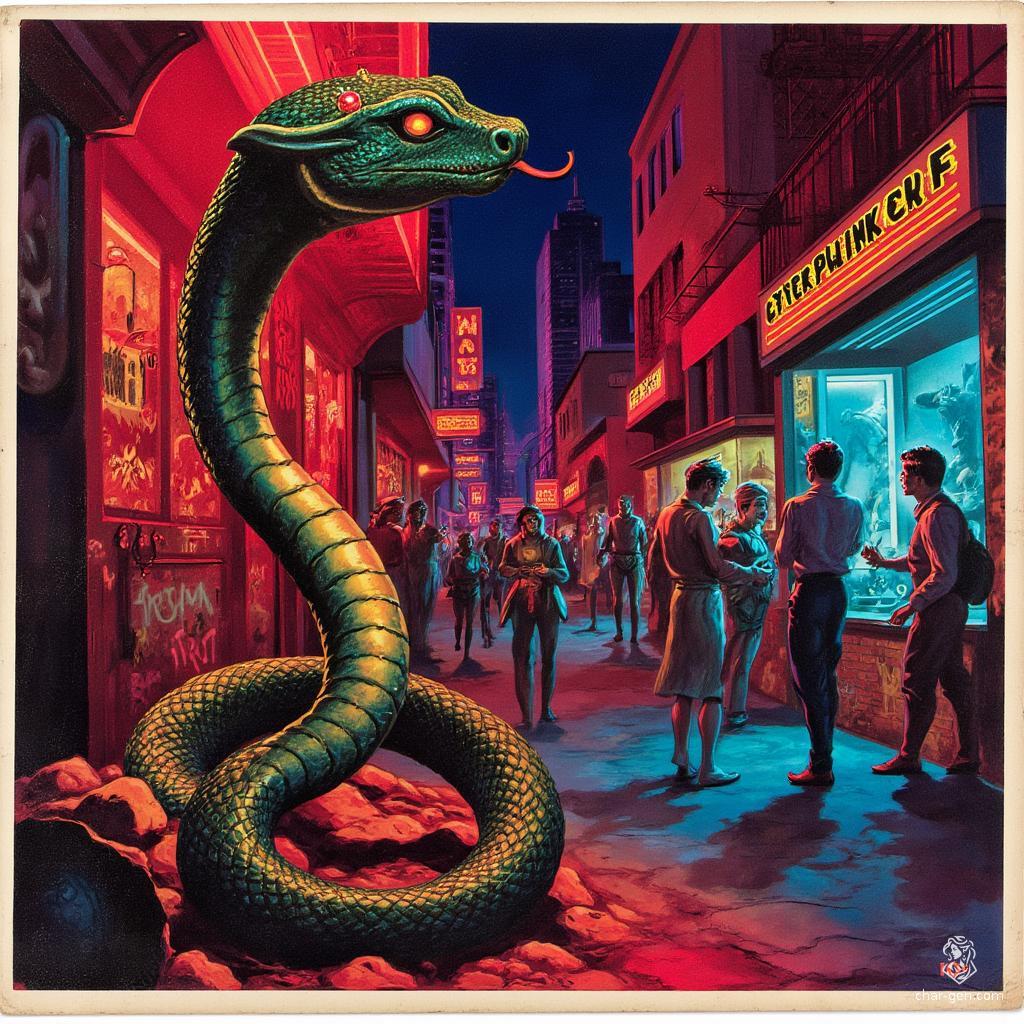 The jewel-adorned Naga features a striking serpentine body combined with a humanoid torso and a hooded cobra head. Its dark skin texture accentuates its graceful coils and captivating, hypnotic gaze, making it a mesmerizing yet deadly presence in the realm of fantasy.