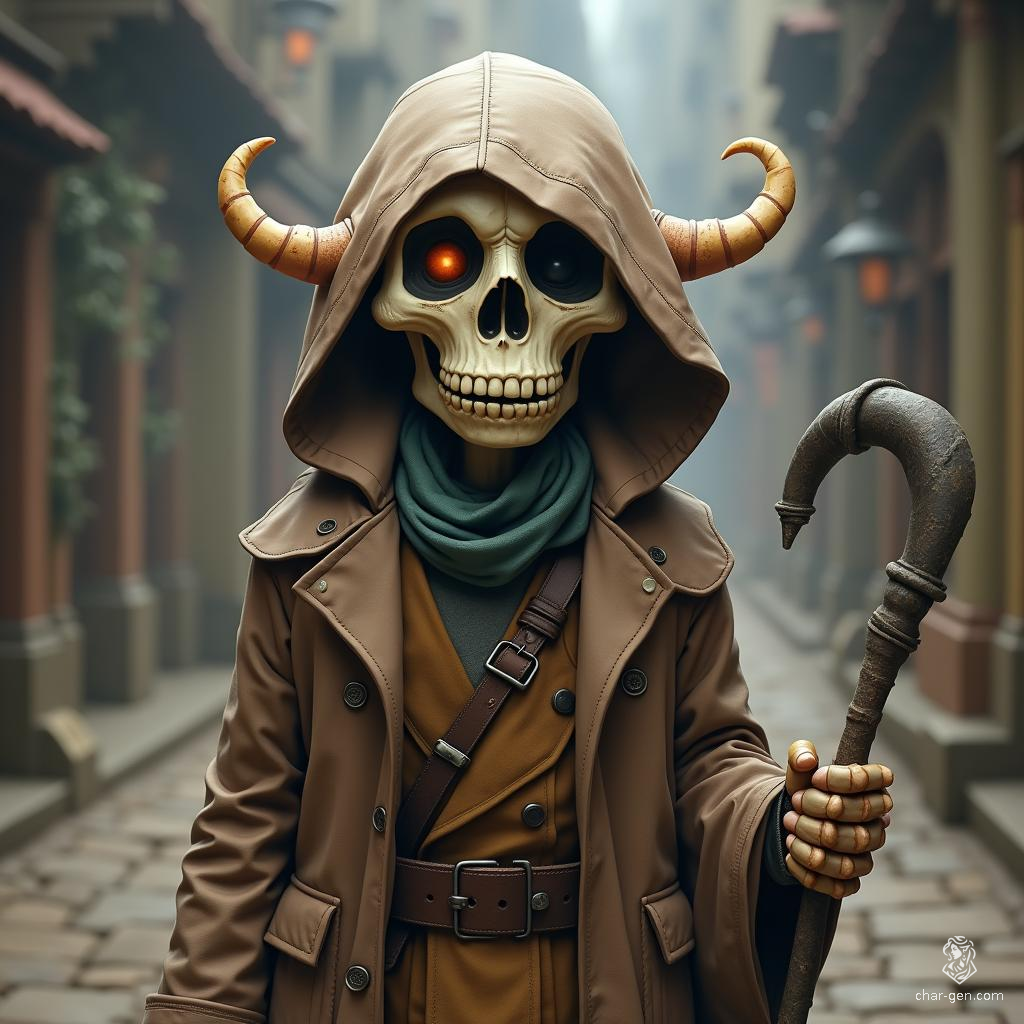 Simon, the skeletal halfling investigator, navigates the shadows of his world with sharp wit and relentless curiosity. Though his bony frame suggests death, his keen intellect and resourcefulness make him a formidable detective, unraveling mysteries others fear to face.