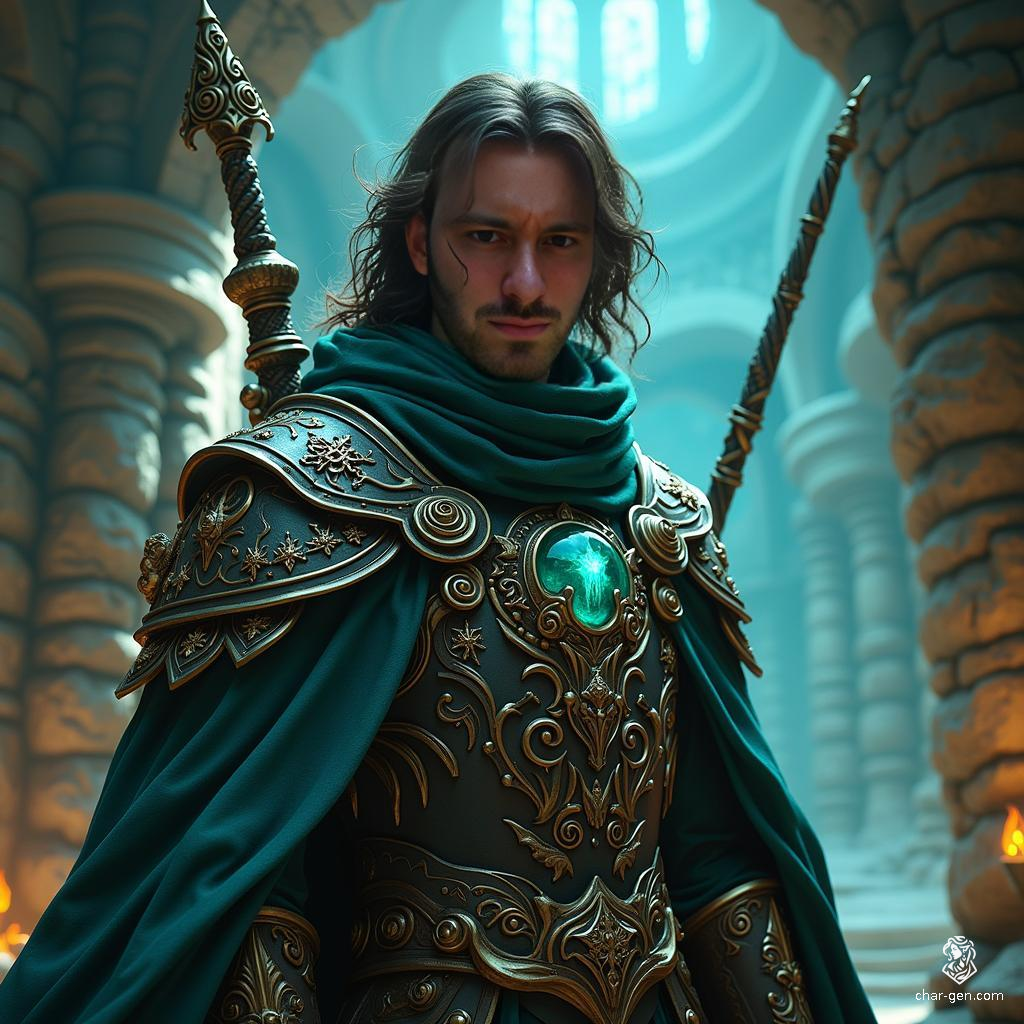 Eliseo Alboresi, a 22-year-old human wizard, stands tall at 6'0" with olive skin and deep espresso hair. Clad in enchanted garments marked by arcane sigils, he wields a sleek wand with a strong grip. Driven by self-improvement, he seeks profound answers, often complicating simple solutions.