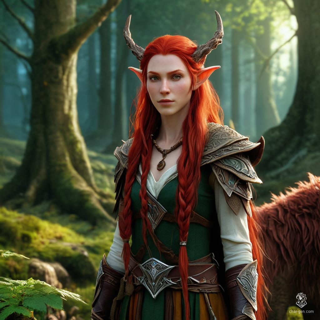 Keyleth, a 17-year-old female Half-Elf druid with fair skin and bold cherry red hair, hails from the Air tribe of the Ashari people. Possessing extremely high wisdom, she specializes in air manipulation and beast shaping. Although she lacks physical strength and charisma, she is on a journey, the Aramente, to prove herself as a wise and capable leader.