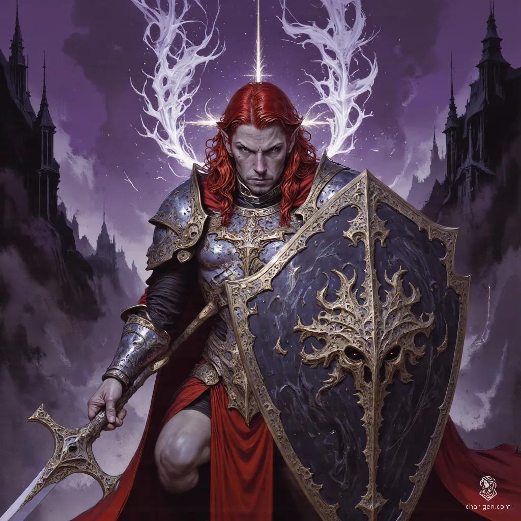 Embergleam Forgemate, a venerable dwarf cleric, stands resolute at 4'10", his medium build bespeaking strength. With a prominent holy symbol and intricately detailed armor, he wields a mighty mace while guiding allies against darkness, his bold cherry red hair contrasting his fair skin. His ancient wisdom inspires courage even in the most dire battles.