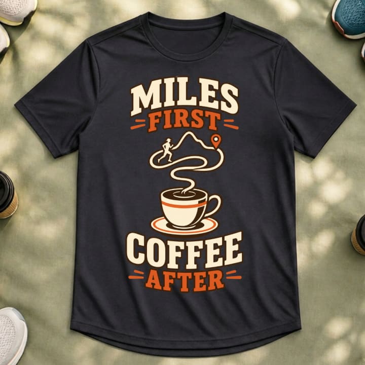 Miles First, Coffee After Running T-Shirt 2