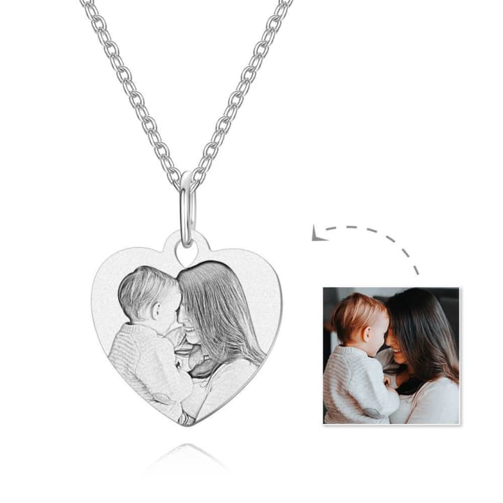Photo Engraved Heart Memorial Necklace