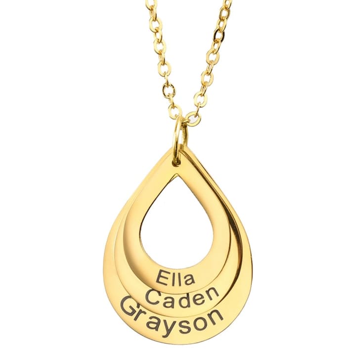 Engraved Drop Shaped Family Necklace