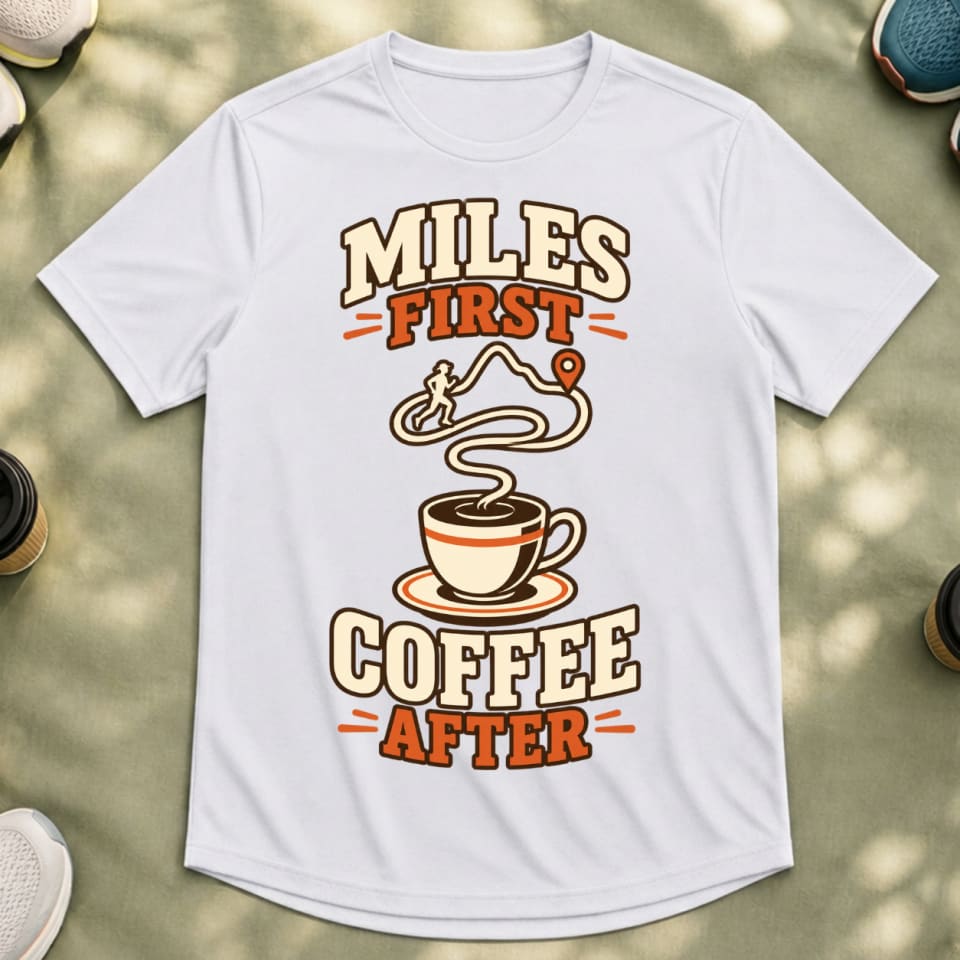 Miles First, Coffee After Running T-Shirt 1