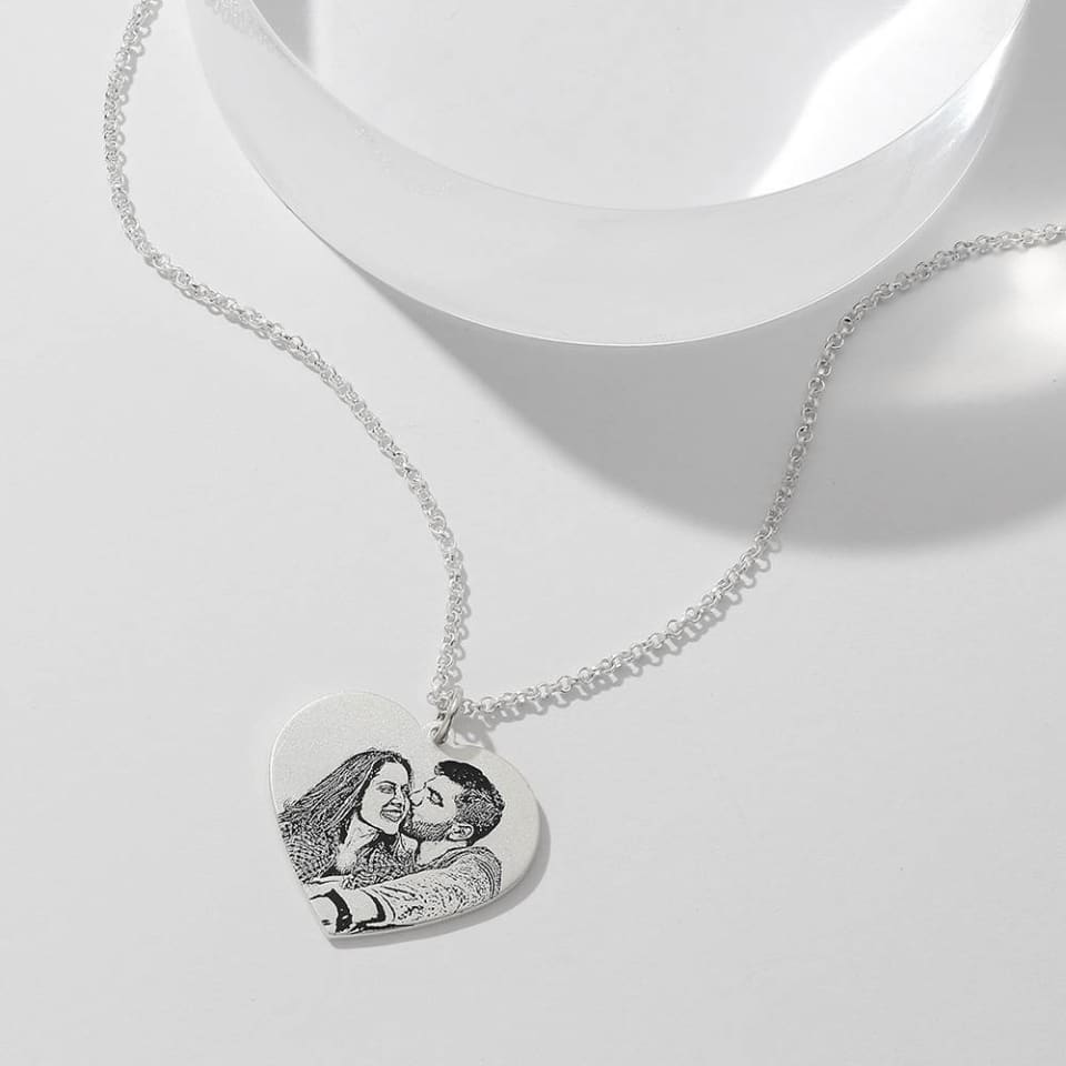 Photo Engraved Heart Memorial Necklace 5