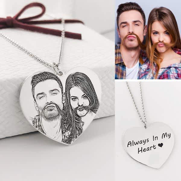 Photo Engraved Heart Memorial Necklace 8