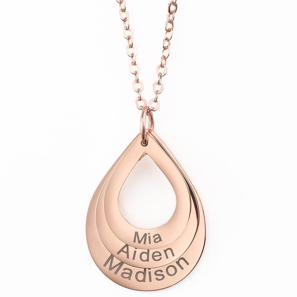 Engraved Drop Shaped Family Necklace 5