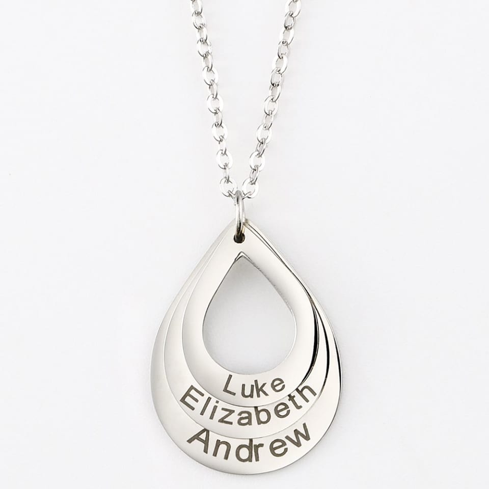 Engraved Drop Shaped Family Necklace 4