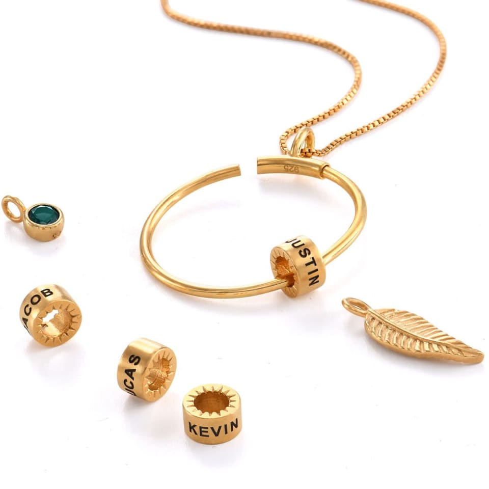 Circle Pendant Necklace With Leaf And Custom Beads 2