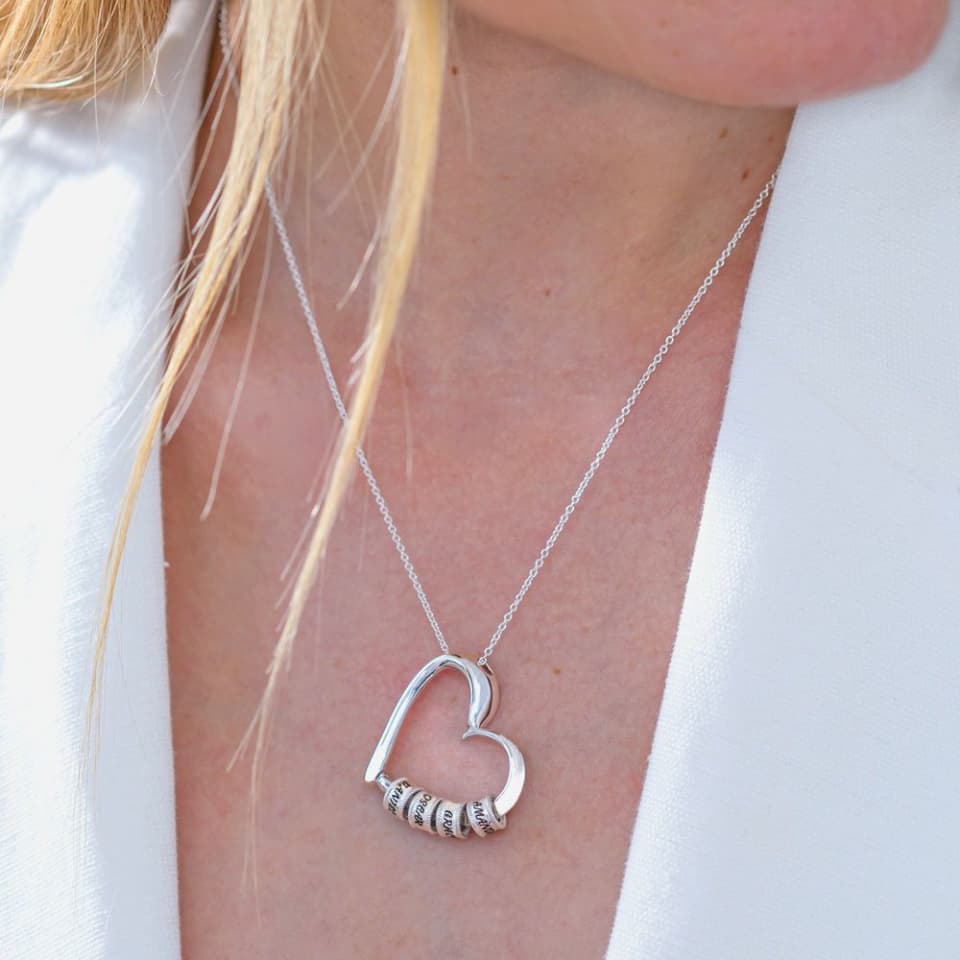 Charming Heart Necklace with Engraved Beads 3