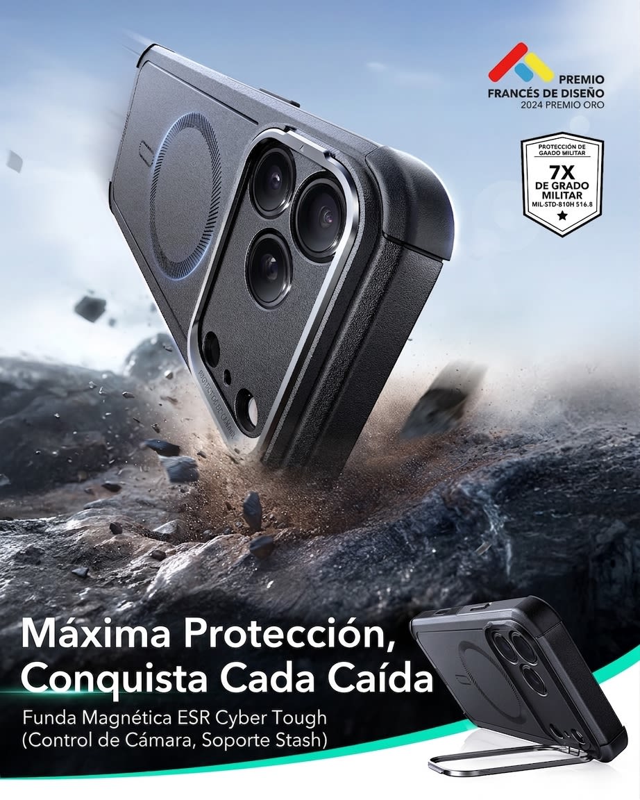 Funda Antigolpes ESR Cyber Tough con Soporte Stash Stand para iPhone 2