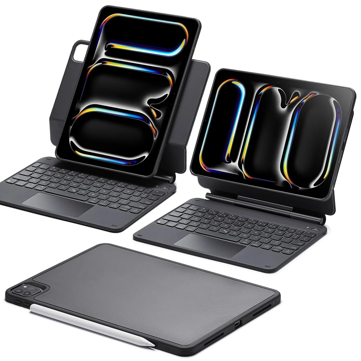 Rebound Magnetic Keyboard Case 360 negra en iPad Pro 11: tres configuraciones (modo laptop con trackpad, modo caballete y folio cerrado con Pencil)