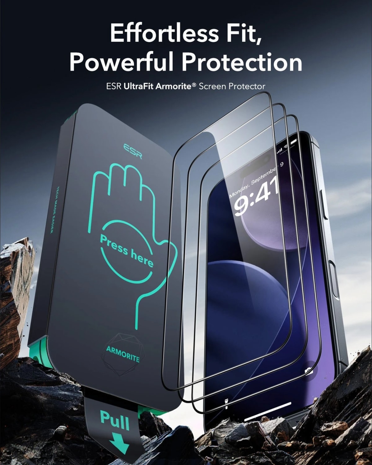 Prueba de impacto del vidrio Armorite: bola de acero cayendo sobre la pantalla protegida de un iPhone 17