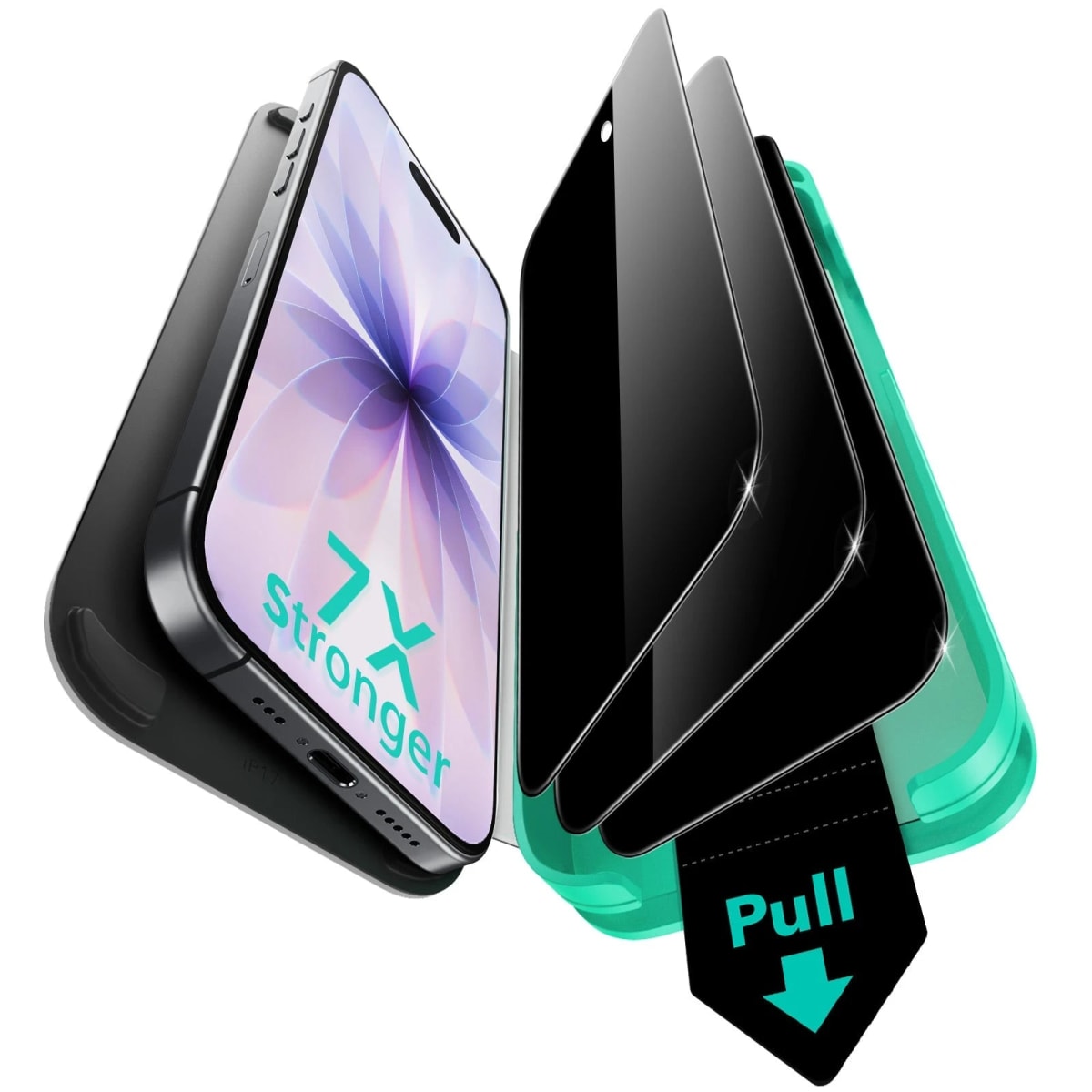 Pack de protectores UltraFit Armorite Privacy para iPhone 17 con la pantalla oscurecida vista desde un lado