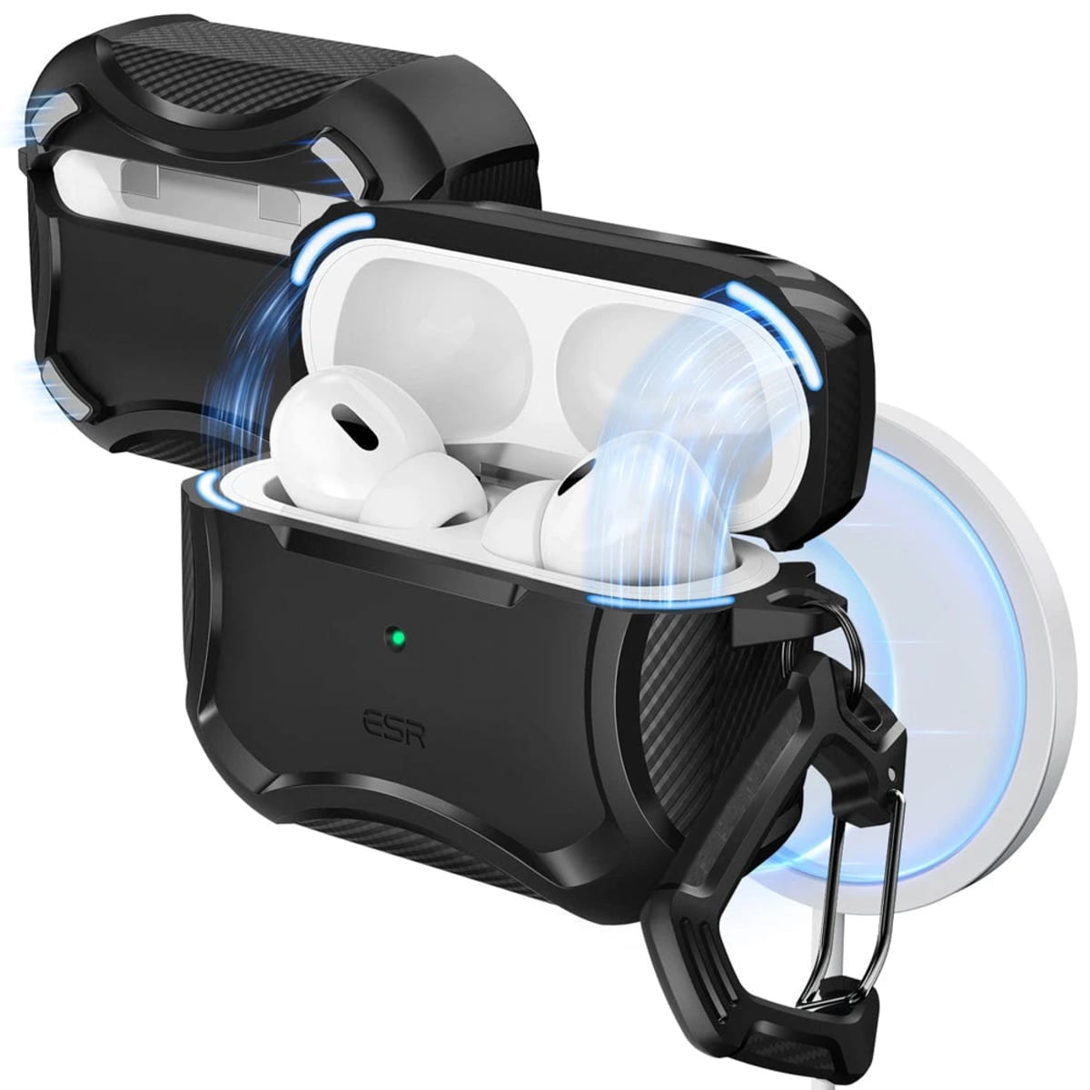 Funda Cyber Tough magnética negra para AirPods Pro 3, diseño rugerizado en polímero con esquinas reforzadas