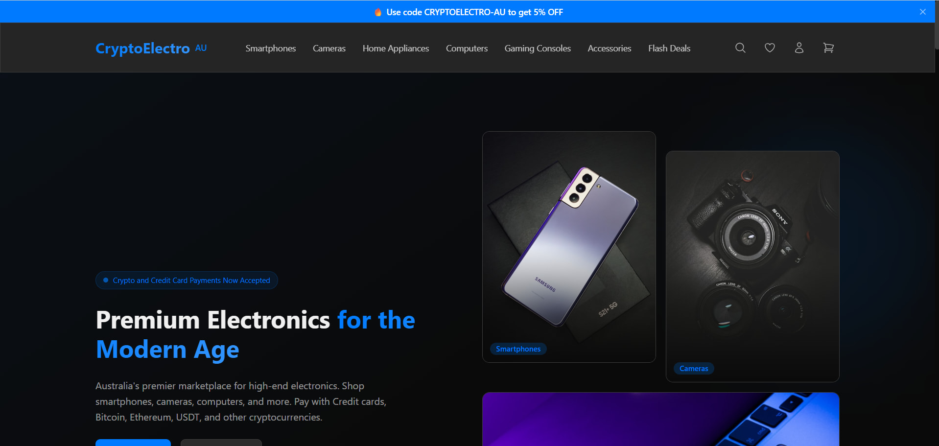 CryptoElectro AU, Marketplace Électronique avec Paiements Crypto / CB