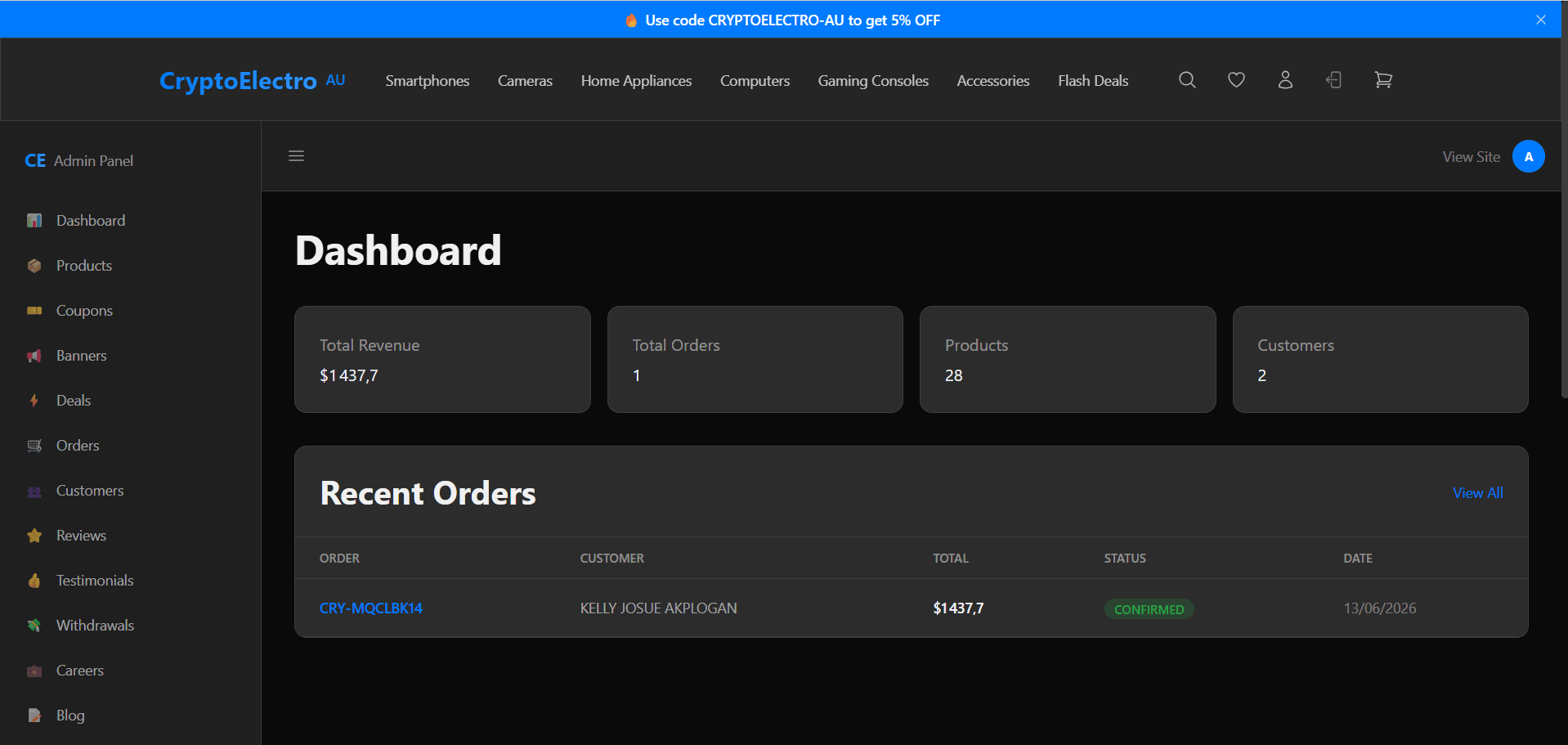 CryptoElectro AU, Marketplace Électronique avec Paiements Crypto / CB