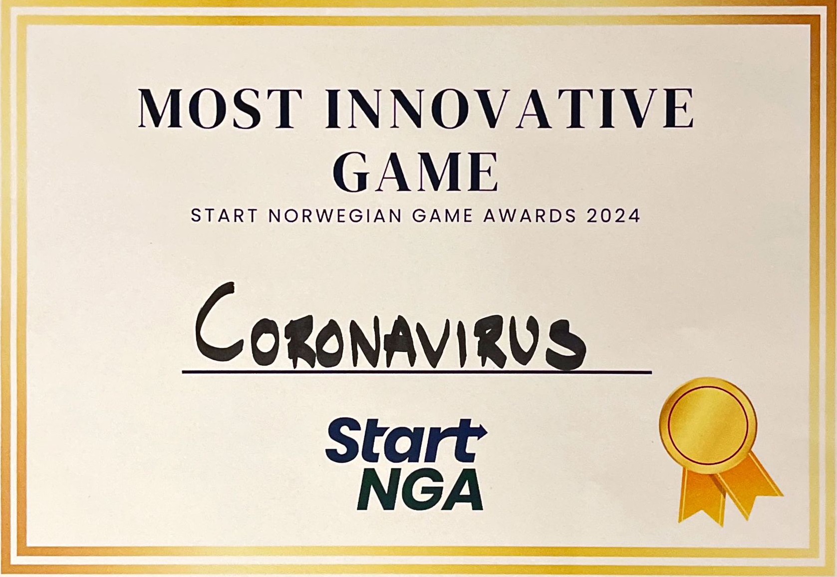 Most Innovative Game — Norwegian Game Awards 2024 certificate
