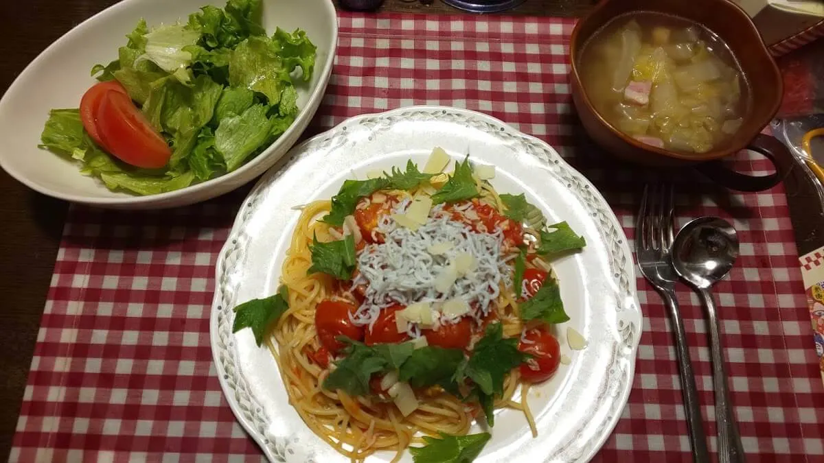 今日のぬぬめし トマトとしらすのパスタ