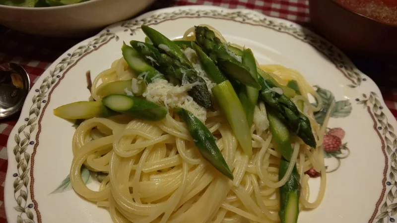 【今日のぬぬめし】アスパラのパスタとトマトのスープ