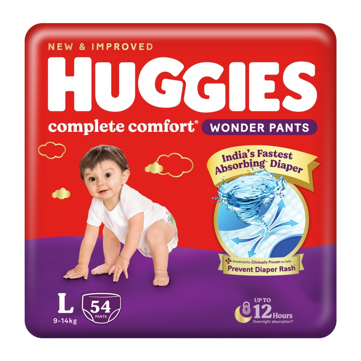 Huggies Complete Comfort Wonder Baby Diaper Pants Large, 54 Count