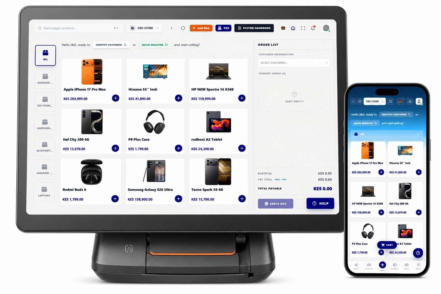 DukaTrack POS interface for checkout, payments, and inventory
