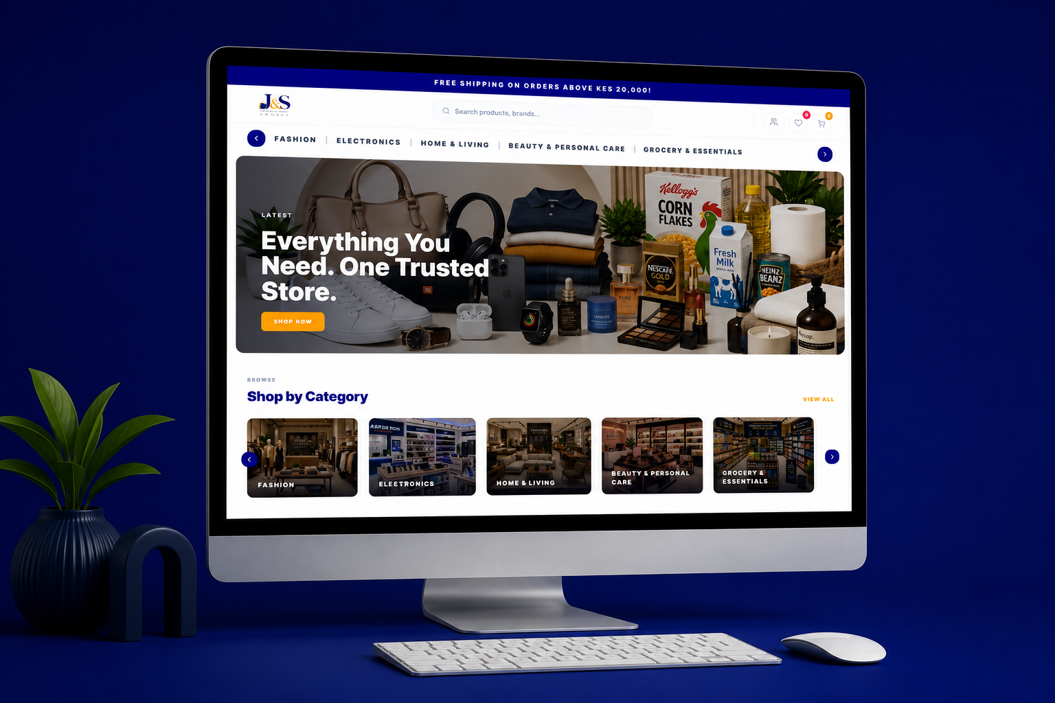 Duka Store desktop storefront shown on a laptop