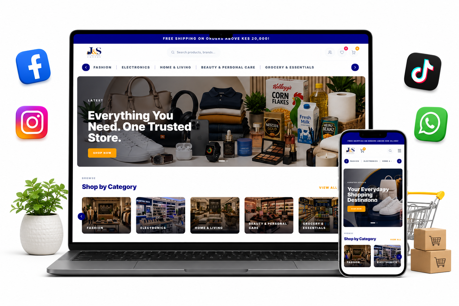 Duka Store storefront on desktop and mobile with connected social selling