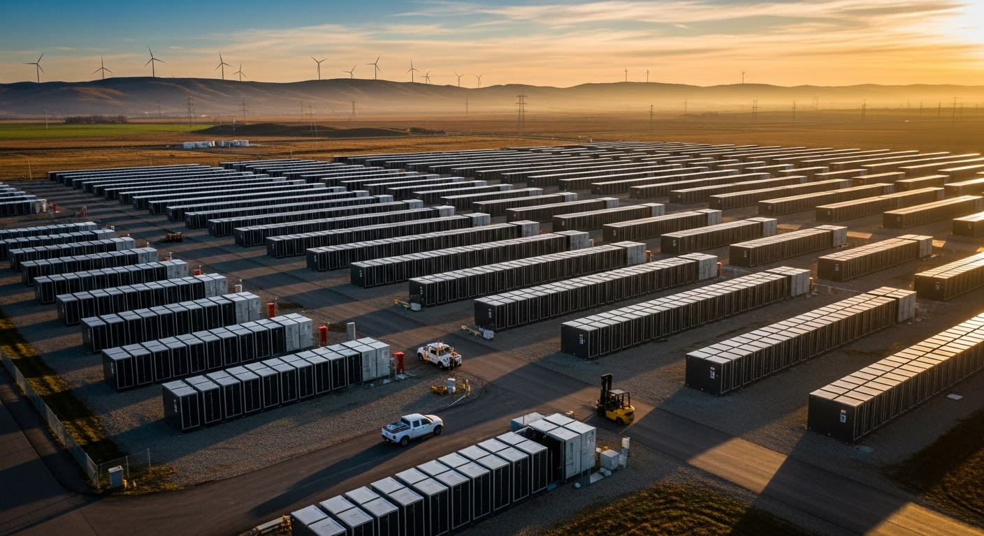 Aerial view of a utility-scale battery energy storage system