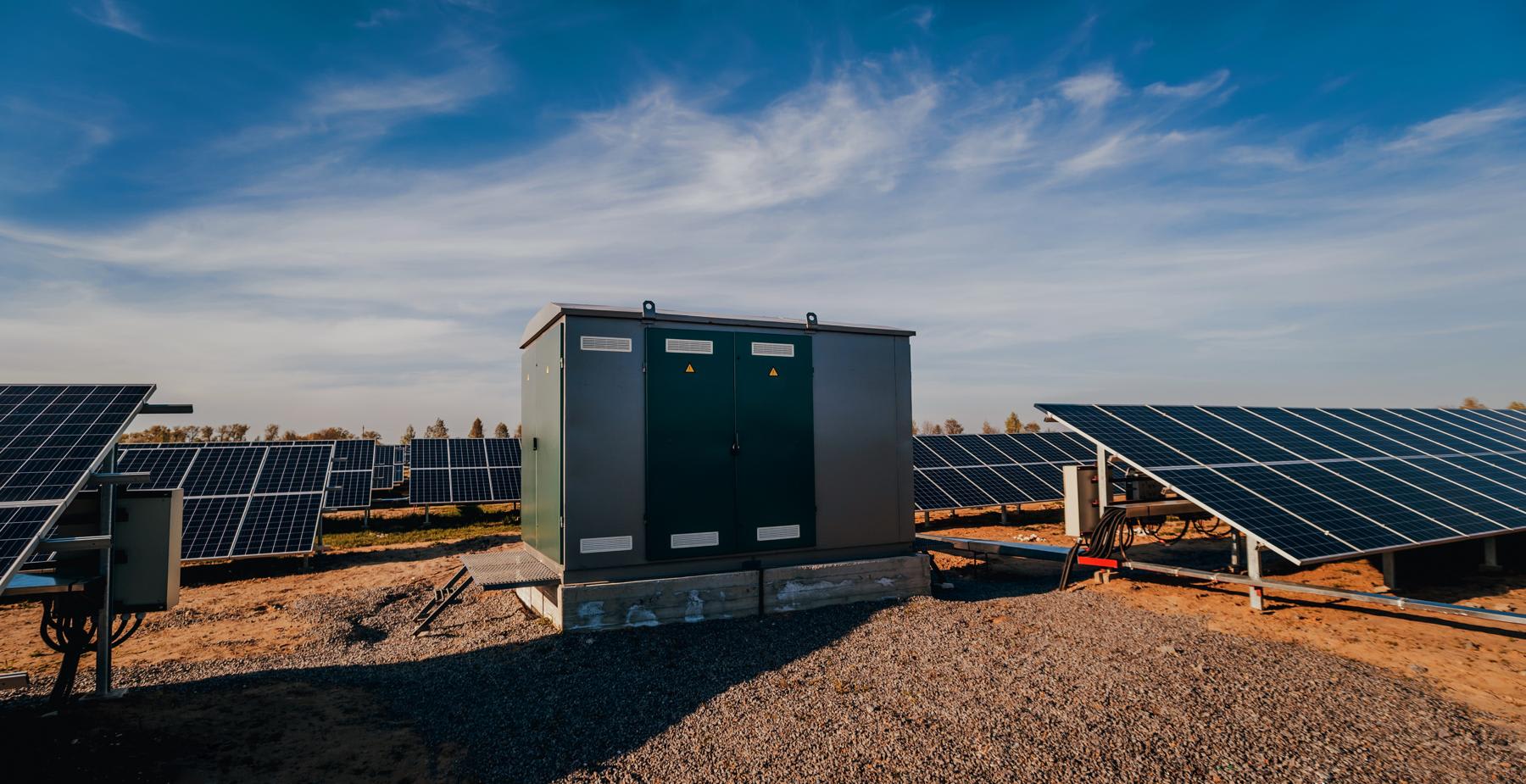 Rows of battery energy storage enclosures