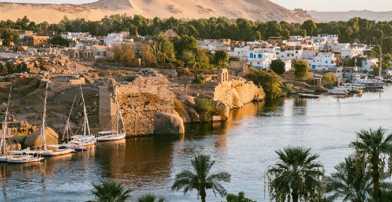 El río Nilo en Asuán, Egipto
