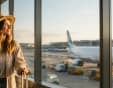 visto per l'egitto, viaggiatrice in aeroporto con passaporto