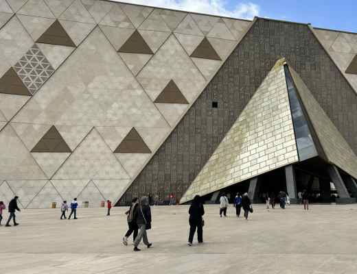 Group of people in grand egyptian museum, Port Said to Cairo