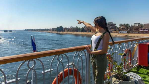 female tourist on a nile cruise, Christmas Holiday in Egypt