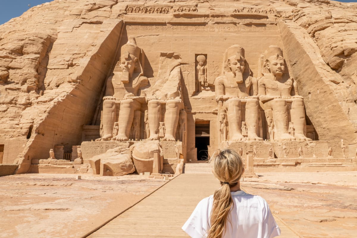 a girl in front of abu simbel temple, Egypt Christmas Vacation