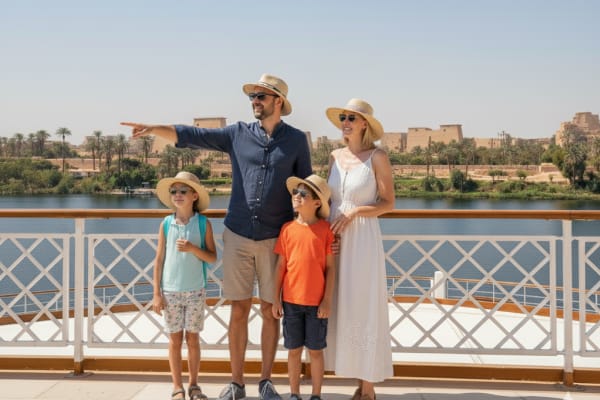 a family on a nile cruise wearing sun glasses, Trip to Egypt