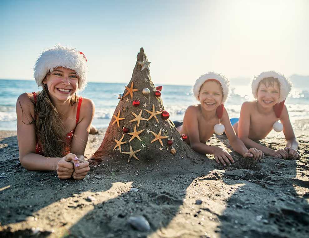 A mother with her children enjoying the redsea beaches in christmas, New Year Holidays in Egypt