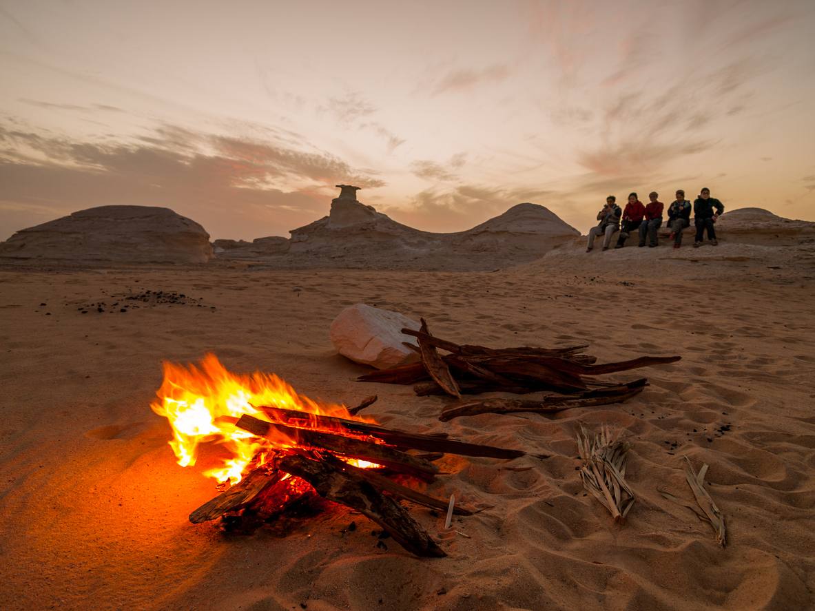 Campers in the White Desert in Egypt, 8-Day Egypt Itinerary — Cairo, White Desert National Park & Luxor