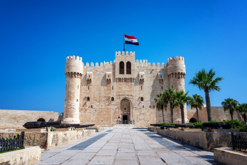 Qaitbay citadel with the egyptian flag at the top, Qaitbay Citadel