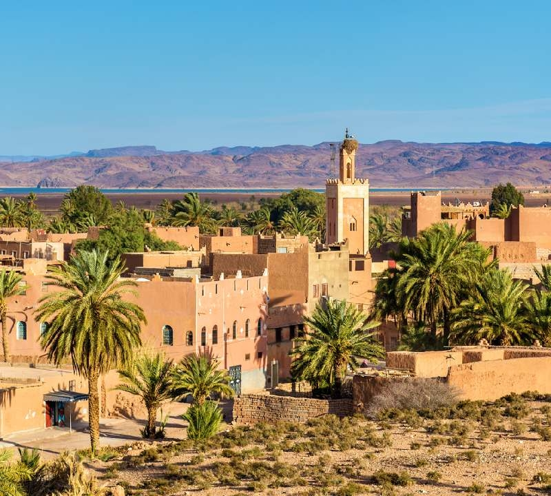 Edifícios no centro histórico de Ouarzazate, uma cidade no centro-sul de Marrocos. Norte da África.