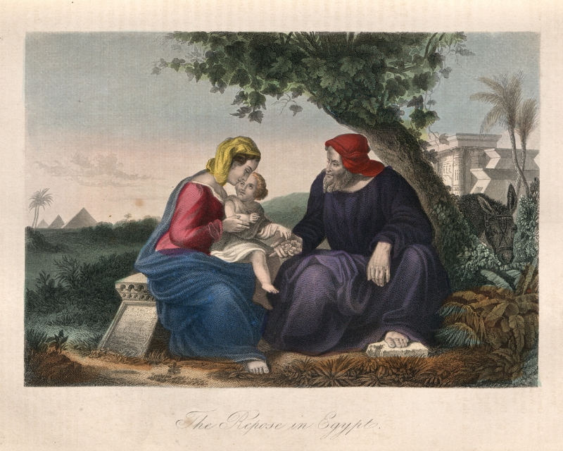 Joseph, Mary and baby Jesus, Repose in Egypt, Holy Family in Egypt