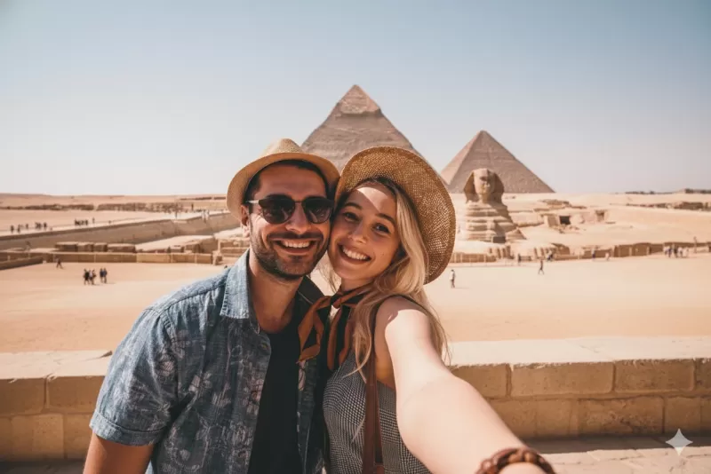 pareja en las pirámides de Guiza