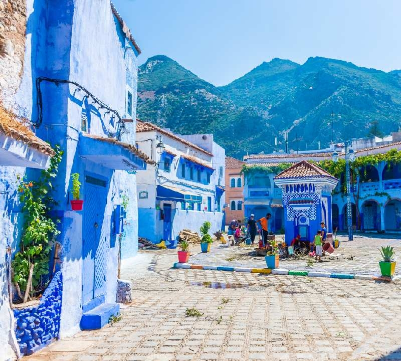 Praça principal de Chefchaouen, Marrocos