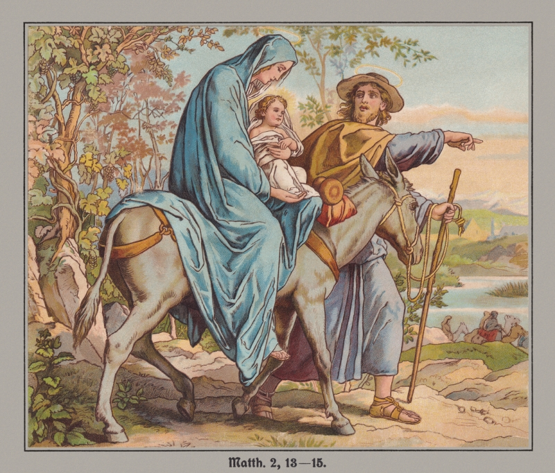 Flight into Egypt (Matthew 2, 13-15), chromolithograph, published c. 1880, Holy Family in Egypt
