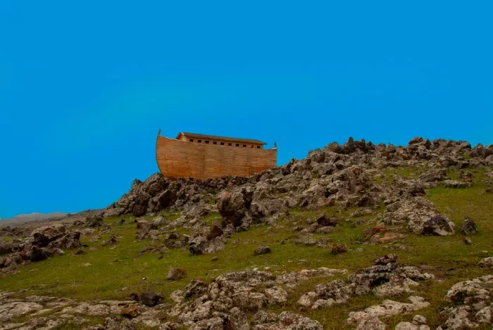 Noah's Ark docked on rocks