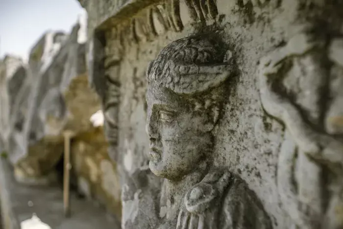 View of a human figure on stone in Miletos Ancient City.